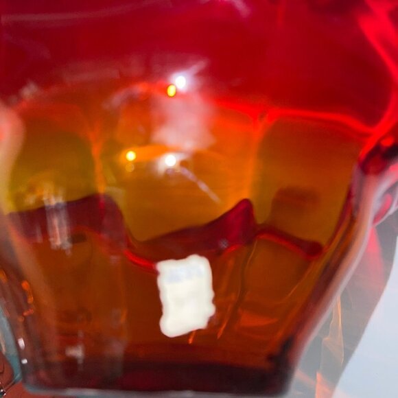 Blenko Vintage Amberina Ruffle Bowl Red Size Large Mid Century Modern MCM Orange - Picture 6 of 12